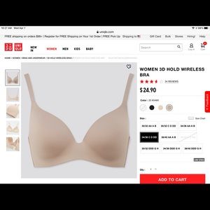 Uniqlo wireless bra 34/36 C D/DD Lk New
